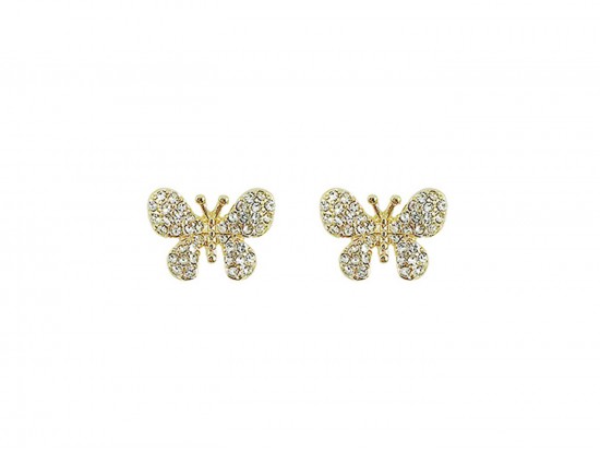 Gold Crystal Stud Butterfly Post Earrings