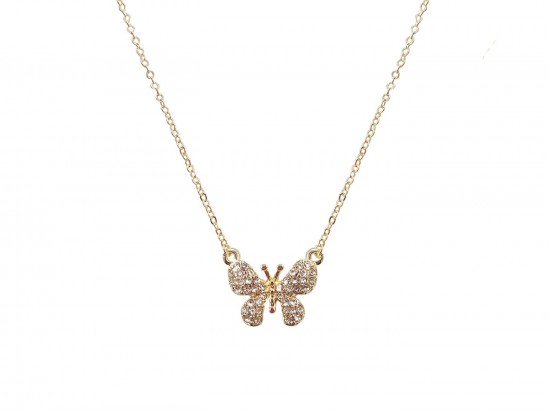 Gold Crystal Butterfly Chain Necklace