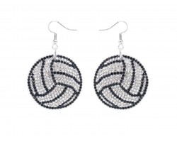 White Volleyball Crystal Puffy Hook Earrings