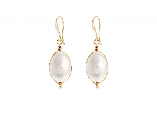 Pearl Freshwater Oval Gold Wire Wrap Hook Earrings Pearl Freshwater Oval Gold Wire Wrap Hook Earrings