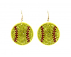 Yellow Softball Crystal Puffy Hook Earrings