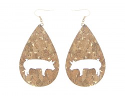 Brown Cork Teardrop Pig Hook Earrings