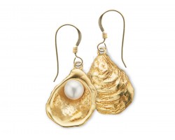 Gold Oyster Pearl Hook Earrings