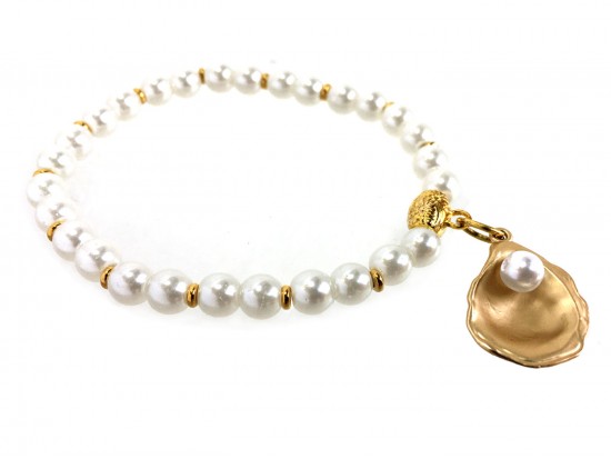 Gold Oyster Pearl Gold Stretch Bracelet