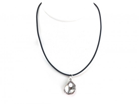 Silver Oyster Pearl Black Cord Choker Necklace