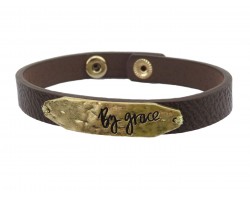 By Grace Gold Brown Leather Bracelet