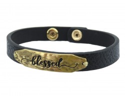 Blessed Gold Black Leather Bracelet