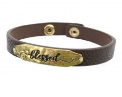 Blessed Gold Brown Leather Bracelet