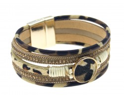 Brown Leopard Print Leather Magnetic Bracelet