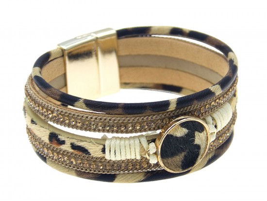 Brown Leopard Print Leather Magnetic Bracelet