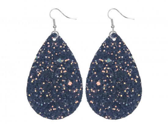 Black Glitter Teardrop Hook Earrings