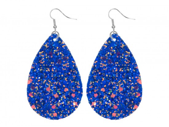 Blue Glitter Teardrop Hook Earrings