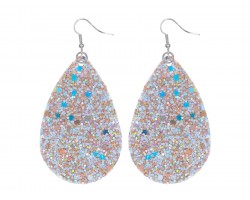 White Glitter Teardrop Hook Earrings