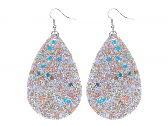 White Glitter Teardrop Hook Earrings