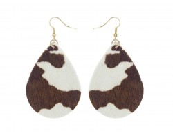 Brown White Cow Print Teardrop Hook Earrings Brown White Cow Print Teardrop Hook Earrings
