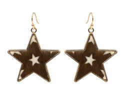 Brown Cow Leather Star Hook Earrings Brown Cow Leather Star Hook Earrings