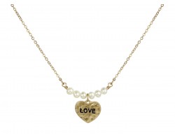 Gold Pearl Heart Love Necklace