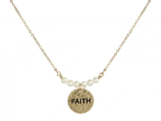 Gold Pearl Round Faith Necklace Gold Pearl Round Faith Necklace