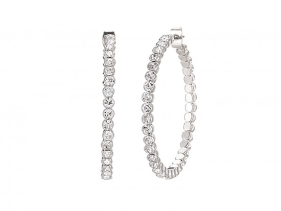 Silver Crystal Memory Wire 45mm Hoop Earring