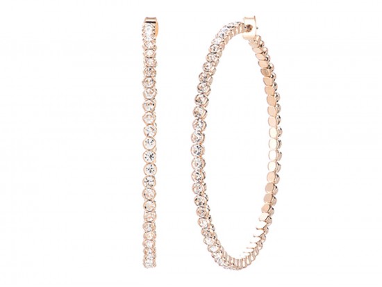 Gold Crystal Memory Wire 65mm Hoop Earring