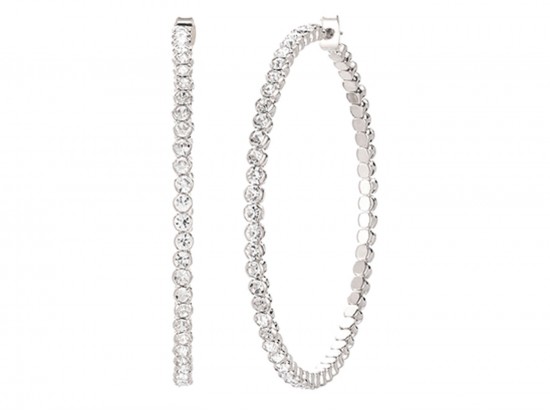 Silver Crystal Memory Wire 65mm Hoop Earring