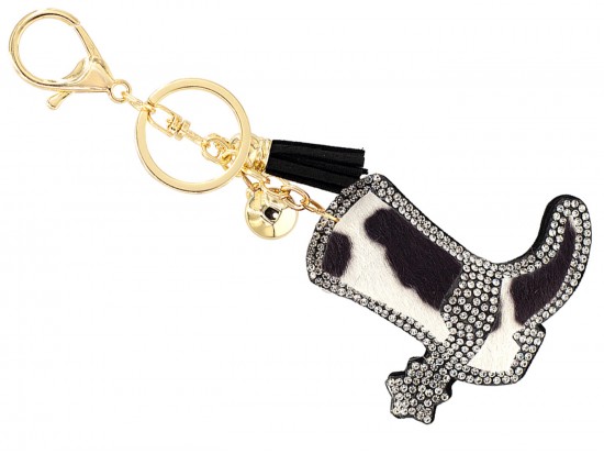 White Cow Fur Cowboy Boot Puffy Key Chain