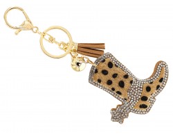 Brown Leopard Fur Cowboy Boot Puffy Key Chain
