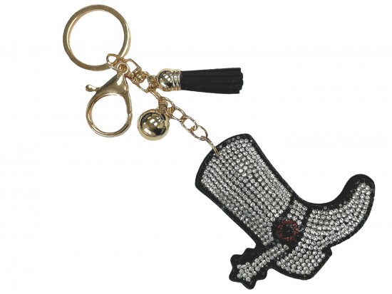 Clear Crystal Cowboy Boot Puffy Key Chain