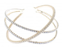 Gold Crystal Crossover Mesh Memory Wire Bracele