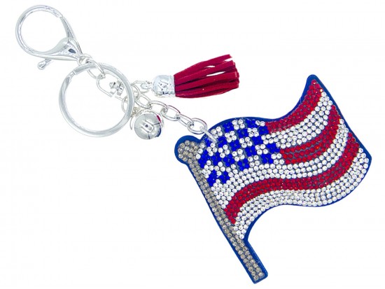 USA Flag Crystal Tassel Puff Key Chain USA Flag Crystal Tassel Puff Key Chain