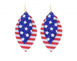 USA Flag Glitter Marquise Layer Hook Earrings