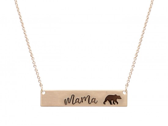 Gold Mama Bear Bar Message Necklace