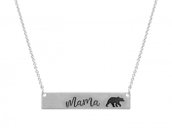 Silver Mama Bear Bar Message Necklace Silver Mama Bear Bar Message Necklace