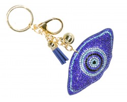 Blue Crystal Evil Eye Puffy Keychain