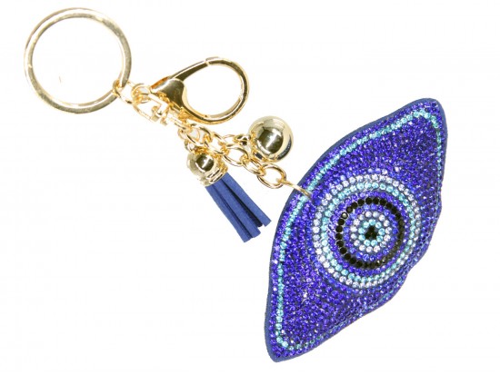 Blue Crystal Evil Eye Puffy Keychain