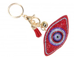Red Crystal Evil Eye Puffy Keychain