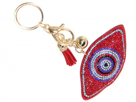 Red Crystal Evil Eye Puffy Keychain