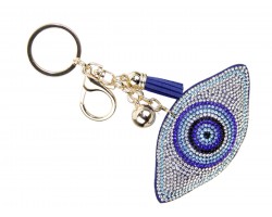 White Crystal Evil Eye Puffy Keychain