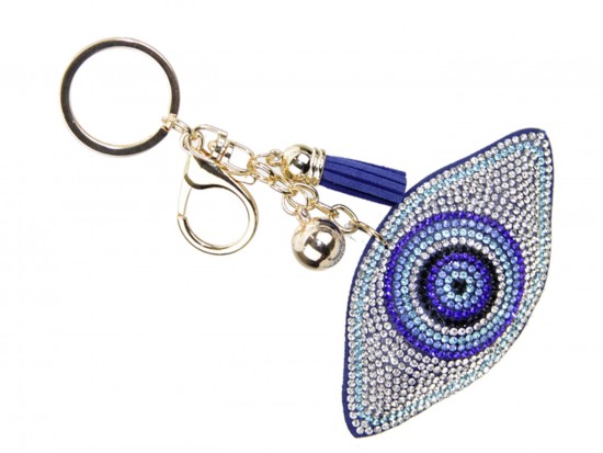 White Crystal Evil Eye Puffy Keychain