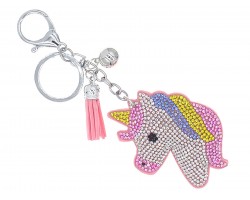 Multi Crystal Unicorn Tassel Puff Key Chain