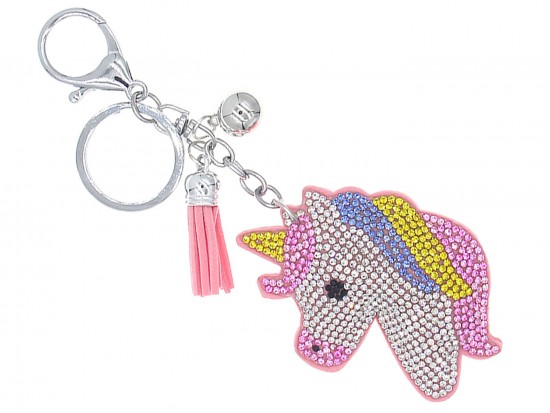 Multi Crystal Unicorn Tassel Puff Key Chain