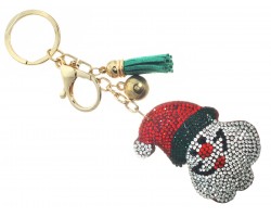 Red White Crystal Santa Face Puffy Key Chain