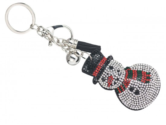 White Crystal Snowman Top Hat Puffy Key Chain