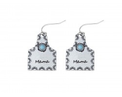 Silver Cow Tag MAMA Hook Earrings Silver Cow Tag MAMA Hook Earrings