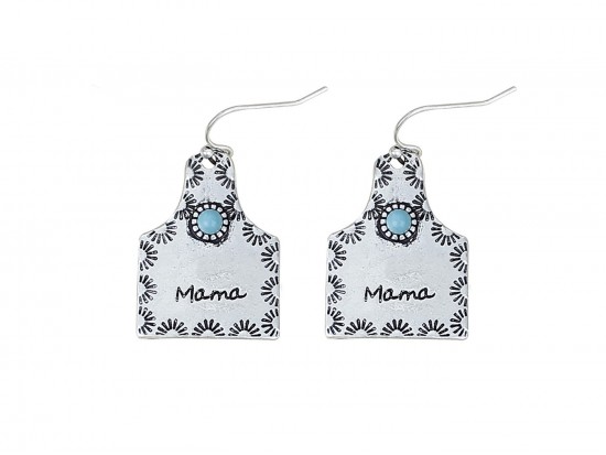 Silver Cow Tag MAMA Hook Earrings Silver Cow Tag MAMA Hook Earrings