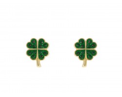 Green Crystal Clover Gold Post Earrings