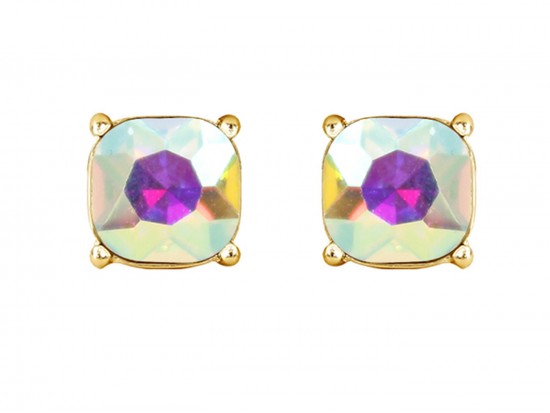 AB Clear Crystal Square Cushion Post Earrings