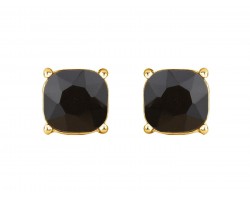 Black Jet Crystal Square Cushion Post Earrings