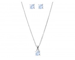 Silver CZ Crystal 6mm Necklace Set