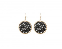 Black Jet Crystal Disc on Gold Plate Hook Earrings